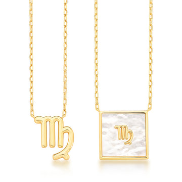Colar signo VIRGEM escapulário em madrepérola dourado longo 65cm