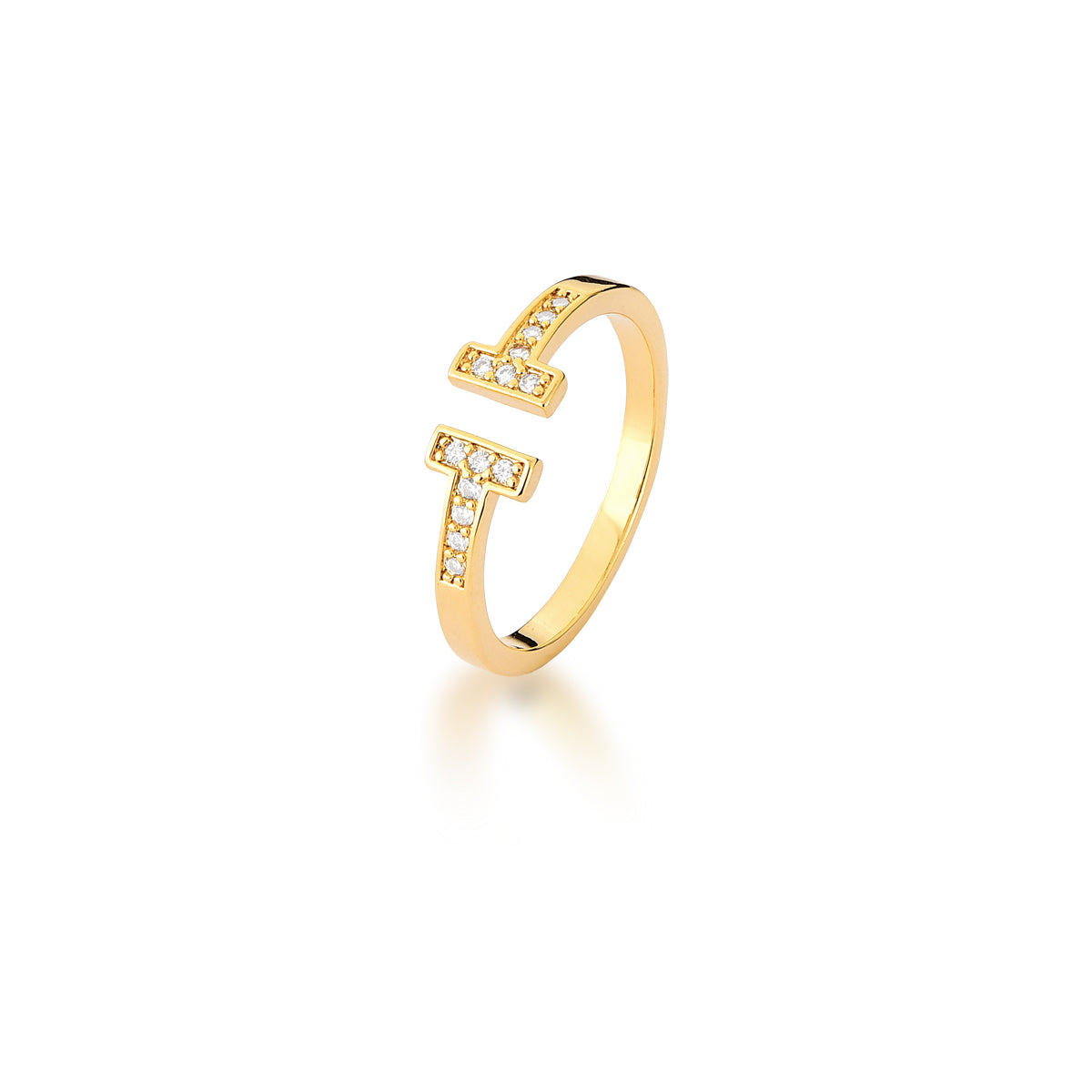 Anel T fino cravejado dourado