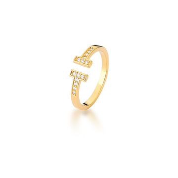 Anel T fino cravejado dourado