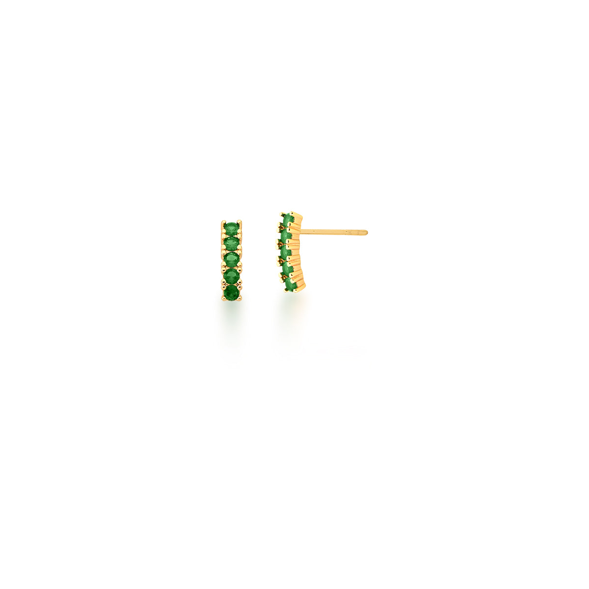 Brinco mini ear hook 5 ovais esmeralda com banho de ouro 18k