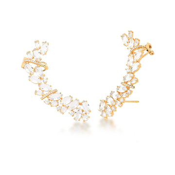 Brinco maxi ear cuff gotas cristal dourado