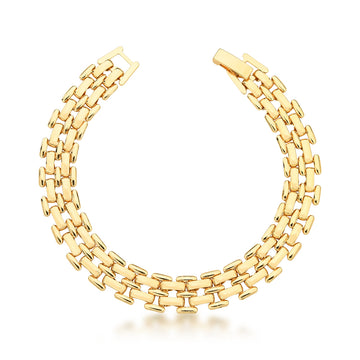 Pulseira dourada trama relógio
