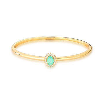 Pulseira bracelete oval esmeralda colombiana entorno cravejado dourada