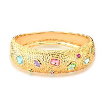 Pulseira bracelete pedras coloridas trabalhada dourada