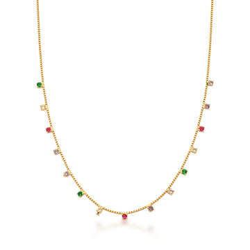 Colar choker pontos de luz coloridos com banho de ouro 18k