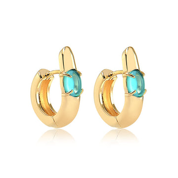 Brinco argola alta oval turmalina dourado