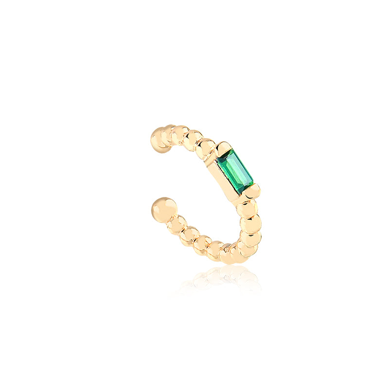 Piercing fino bolinhas e baguete esmeralda dourado