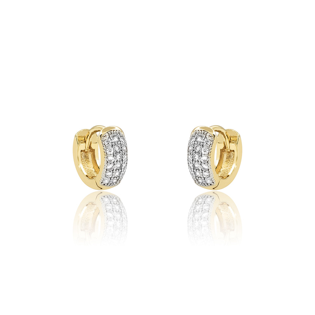 Brinco dourado argola cravejada larga P