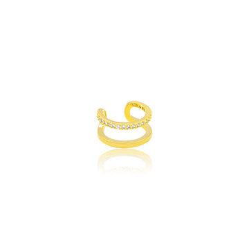 Piercing duplo linha lisa e cravejada dourado