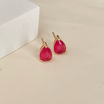 Brinco gota fúcsia P dourada