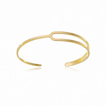 Pulseira bracelete liso metade duplo dourado
