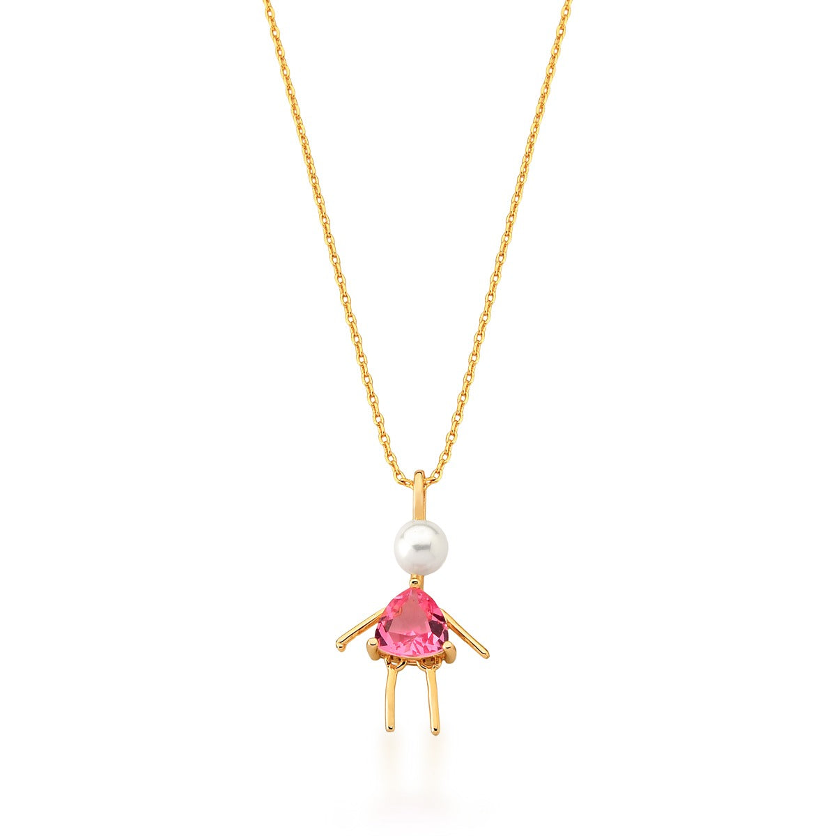 Colar dourado menina safira rosa