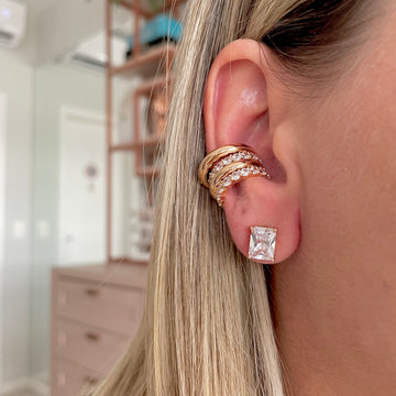 Brinco retângulo cristal dourado